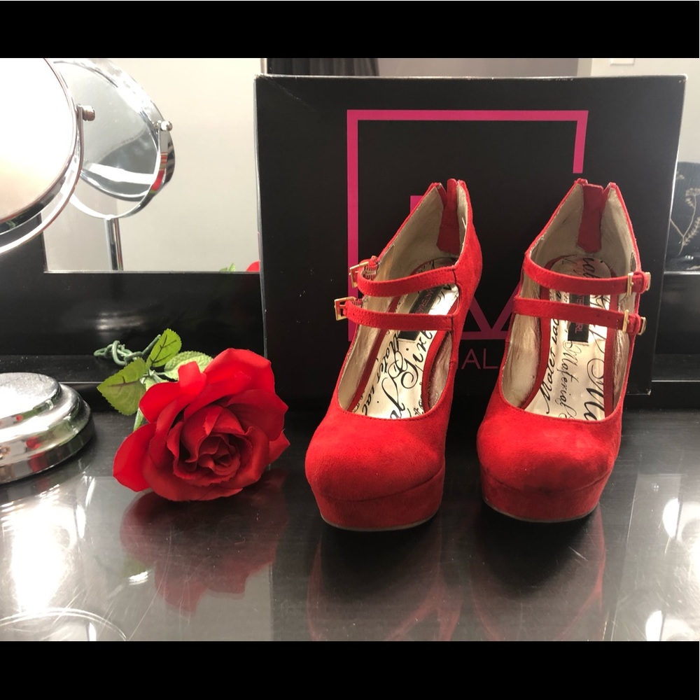 Material girl red platform pumps